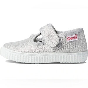 NWT Cienta Silver Sparkle Velcro T-Strap Shoes